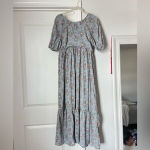Baltic Born Dusty Blue Floral Maxi with Puff Sleeves